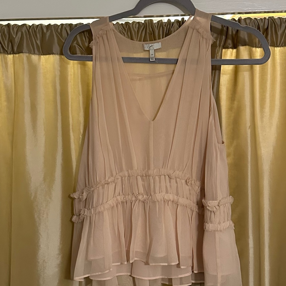 Pale Pink Sleeveless Boho Peplum Silk Top